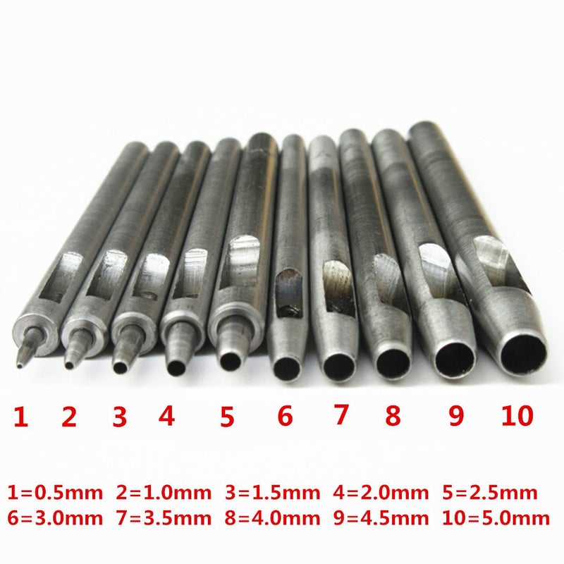 YankMooM Steel Leather Punch Tool Kit, 10 Sizes (0.5-5.0mm) for Belt, Wallet, Bag, Crafting | Heavy-Duty Hole Puncher Set, Professional Leatherworking Tools for DIY & Repair - Image 2
